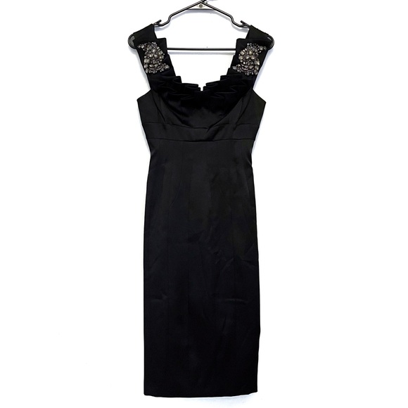Karen Millen Dresses & Skirts - KAREN MILLEN Tailored Jeweled Origami Silk Fitted Cocktail Black Dress Size 4